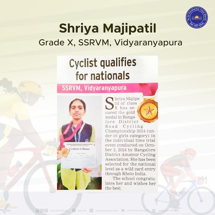 Our Grade X student from SSRVM Vidyaranyapura secured the gold medal